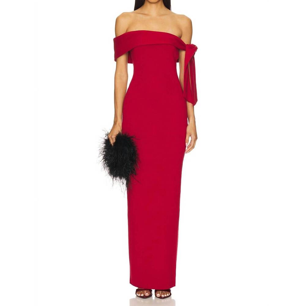 NEW SNDYS. jaymes off shoulder maxi dress in deep red